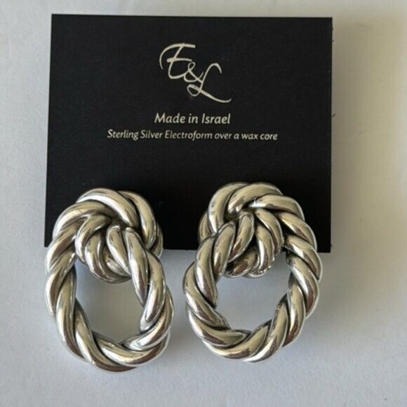 E&L Israel Sterling Silver Cable Electroform Earrings 2" long x 1 1/2" wide - Picture 2 of 10